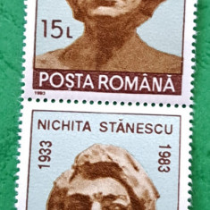 TIMBRE ROMANIA MNH LP1311/1993 60 ani nașterea Nichita Stanescu -Serie pereche