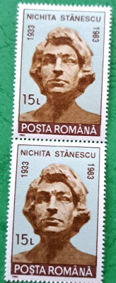 TIMBRE ROMANIA MNH LP1311/1993 60 ani nașterea Nichita Stanescu -Serie pereche foto