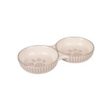 CASTRON DUBLU DIN CERAMICA PENTRU PISICI FLAMINGO MYLO ALB-CREM 2x11CMx145ML