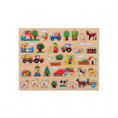 Puzzle, Joueco, Din lemn certificat FSC, 35 x 45 cm, 18 luni+, 27 piese, Ferma