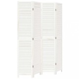 Paravan camera 4 panouri, alb, lemn masiv paulownia