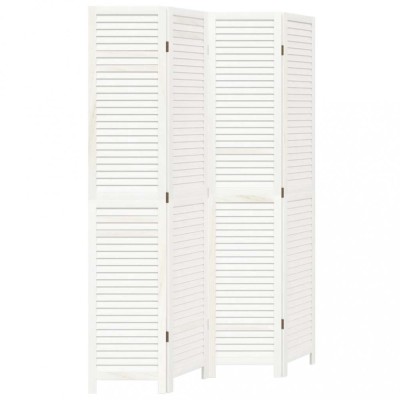 Paravan camera 4 panouri, alb, lemn masiv paulownia foto