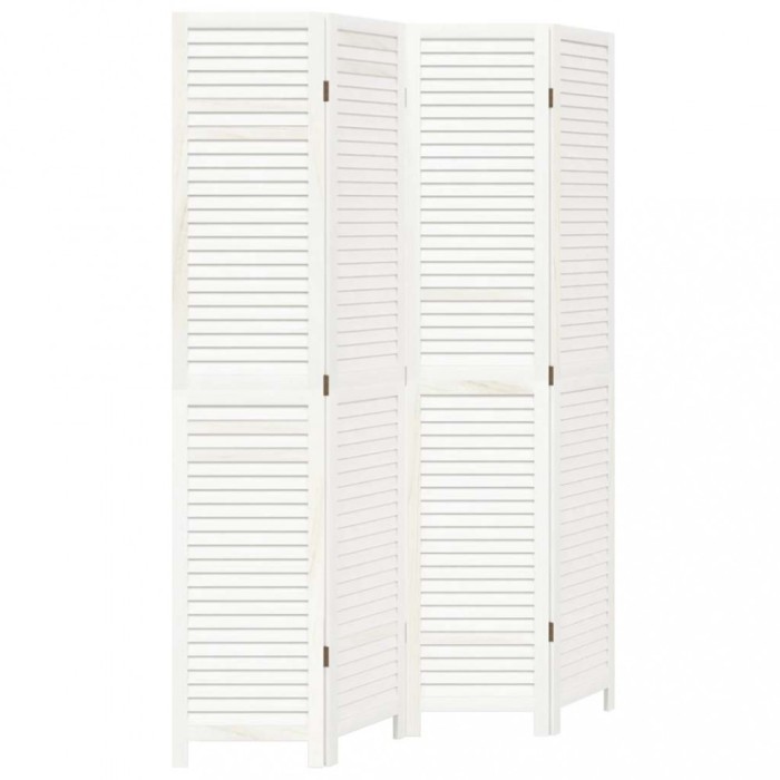 Paravan camera 4 panouri, alb, lemn masiv paulownia