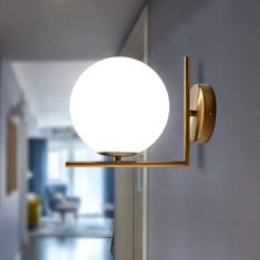 Aplica de perete, dulie E14, 1 glob alb, 230V, corp auriu