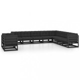 vidaXL Set mobilier grădină cu perne, 10 piese, negru, lemn masiv pin 3076978