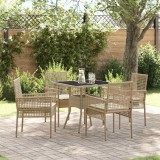 vidaXL Set de masă pentru grădină 5 pcs Bej Rattan poli