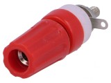 Soclu banană 4mm roșu nichelat pe panou 15A 250VDC, CLIFF