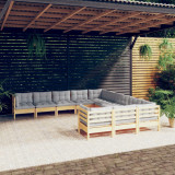Set mobilier gradina cu perne gri, 11 piese, lemn de pin
