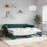 vidaXL Pat de zi cu extensie, verde &icirc;nchis, 90x200 cm, catifea
