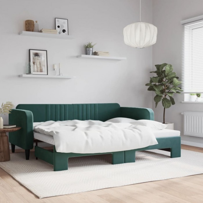 vidaXL Pat de zi cu extensie, verde &icirc;nchis, 90x200 cm, catifea 3197065
