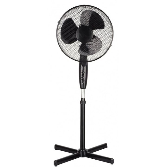 Ventilator cu picior, putere 40W, 3 viteze, diametru 40cm, din metal si plastic, cu grila de protecte, suport antiderapant, negru