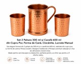 Set Premium din Cupru Pur &ndash; Carafă 600 ml + 2 Pahare 300 ml, Lucrate Manual,