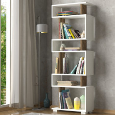 Biblioteca Blok, Woody Fashion, 60x19.5x165 cm, alb/maro