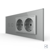 Cumpara ieftin Intrerupator Dublu Cap Scara/Cruce cu 2 Prize Livolo, Sticla Gri, Configuratie 6 Module