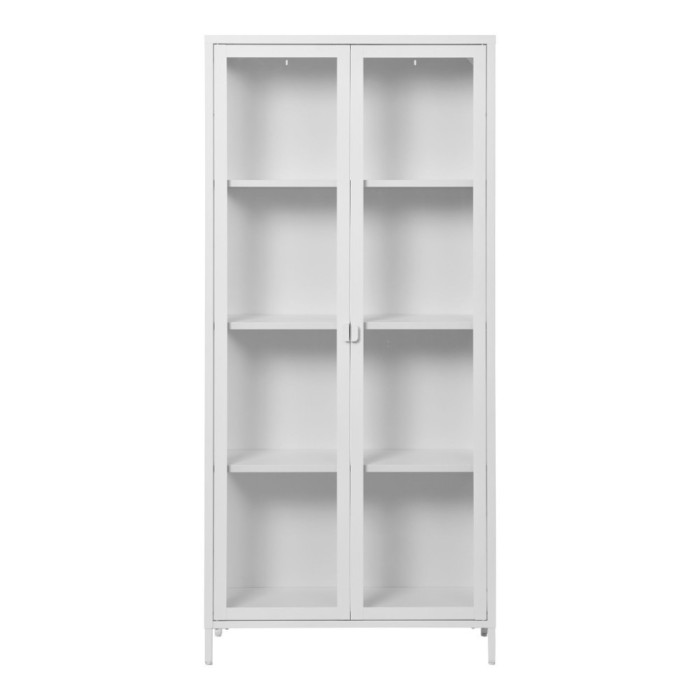 Vitrină Brisbane, 2 uși de sticlă, oțel, alb 80x35x175 cm