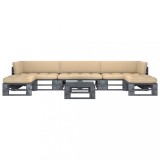 Set mobilier din paleti cu perne, 6 piese, gri, lemn pin tratat