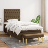 vidaXL Pat box spring cu saltea, maro &icirc;nchis, 90x200 cm, textil