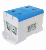 Clema terminala conexiune 1 pol albastra Cu-Al 4 gauri 35-240mm &sup2;, , , , , , , montare pe sina DIN 35mm 380A (Al) 425A ( Cu) cu surub imbus, Omu System