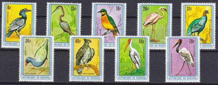 DB1 Fauna Burundi 1979 Pasari Posta Aeriana 9 v. MNH