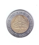 Moneda Italia 500 lire 1996 70th Anniversary of the Italian National Institute of Statistics, stare buna, curata