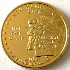 AMERICA QUARTER 1/4 DOLLAR 2000 LITERA P.(Batranul Muntelui-Hampshire)PLACAT AUR foto