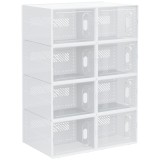 HOMCOM Pantofar Modular cu 8 Cuburi de Depozitare și Uși Magnetice, Cuburi din PP, 25x35x19 cm, Alb și Transparent | Aosom Romania