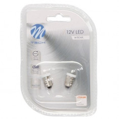 Set 2 Buc Bec Led M-Tech T4W 12V BA9S Alb LB009W