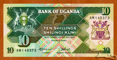 Bancnota UGANDA, 10 Shillings 1987, UNC foto
