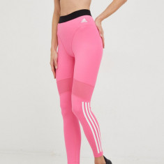 adidas Performance leggins de antrenament Hyperglam 3-stripes femei, culoarea roz, cu imprimeu