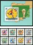 Mongolia 1982 - Lot Complet Campionatul Mondial de Fotbal Spania '82 : Seria Integrală de 8 Valori + Colița Poștală &Icirc;ncastrată de 4 ₮ MNH -MNG1