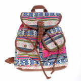 Rucsac multicolor din material texil cu buzunare frontale