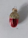 Ornament / glob pom de Craciun, sticla, ghinda rosie cu auriu, 5.5cm, decor sarbatori de iarna