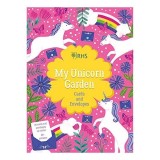 Set Carti si Plicuri My Unicorn Garden RHS, 26 Carti, Peste 40 Stickere, Activitate Decupare si Colorare, Varsta 9-12 Ani
