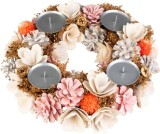 Coronita advent MagicHome Vianoce roz-portocaliu, 30 cm, cu 4 suporturi