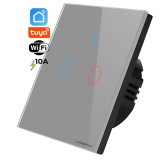 Cumpara ieftin Intrerupator inteligent cu touch, rama sticla, Wifi, Tuya, Smart Life, 3 canale, 10A, Gri