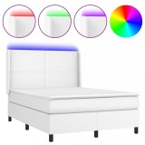 Cumpara ieftin Pat cu arcuri, cu saltea si LED, alb, 100x200 cm, piele eco
