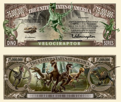 !!! SUA = FANTASY NOTE (TJ6) = VELOCIRAPTOR - 2017 - UNC / SERIA DINOZAURI foto