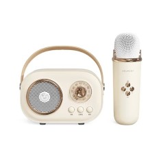 Jucarie karaoke copii, THD C20 Plus, cu difuzor separat, microfon wireless portabil, radio FM, microSD card slot, bluetooth, alb