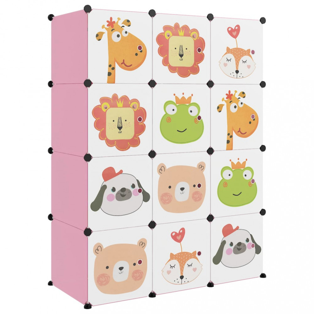 Dulap de depozitare cub pentru copii, 12 cuburi, roz, PP | Okazii.ro