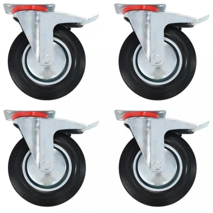 Roti pivotante cu frane duble, 4 buc., 200 mm