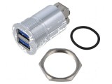 Adaptor USB A soclu x2 din ambele părţi - USB 3.0 Filet M22