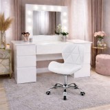 Masa de toaleta/machiaj, Antonia + scaun Avola, alb, cu oglinda si LED-uri, 155x42x135 cm