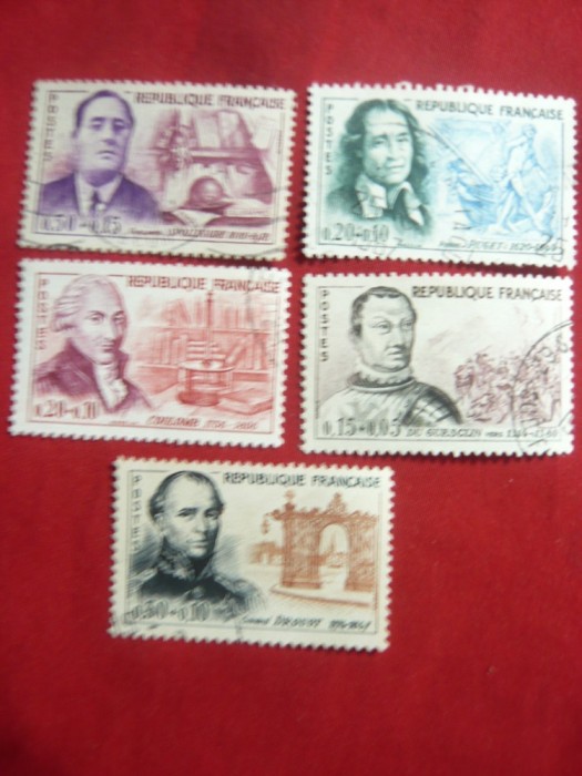 Serie mica Personalitati 1961 Franta 5 val. stampilate