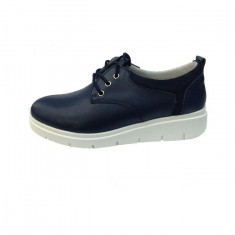 Pantof trendy cu siret si talpa usoara, din piele naturala bleumarin foto