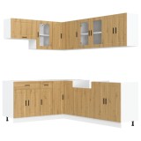Cumpara ieftin Set dulap de bucatarie 11 piese &bdquo;Porto&rdquo; stejar artizanal lemn