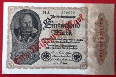Germania supratipar 1 miliard pe 1000 Mark 1922 1923 seria 969 stare f buna ** foto