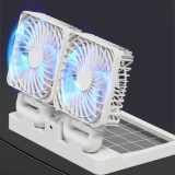 Ventilator pliabil auto, portabil, reincarcabil cu 2 capete, alimentat cu energie solara, cu baterie re&icirc;ncărcabilă, alb