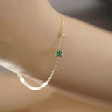 Cumpara ieftin Bratara din Argint 925 Placata cu Aur, Piatra Patrata Zirconia Verde Smarald si Detaliu Solitar