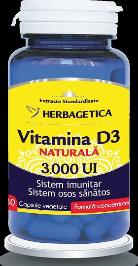 Vitamina d3 naturala 3000ui 30cps vegetale