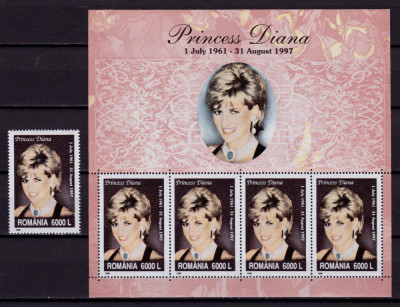 RO 1999 ,LP 1498+a &amp;quot;Diana- Printesa de Wales &amp;quot; ,serie+ bloc de 4 ,MNH foto